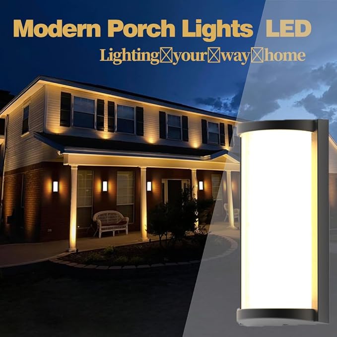 Sytmhoe Modern 3000K LED 18W Aluminum Semicircle Outdoor Wall Sconce Exterior Light Outside Light Fixture, Black with Warm White, IP65 Waterproof Wall Lights for House Patio Porch Garage(3000k)