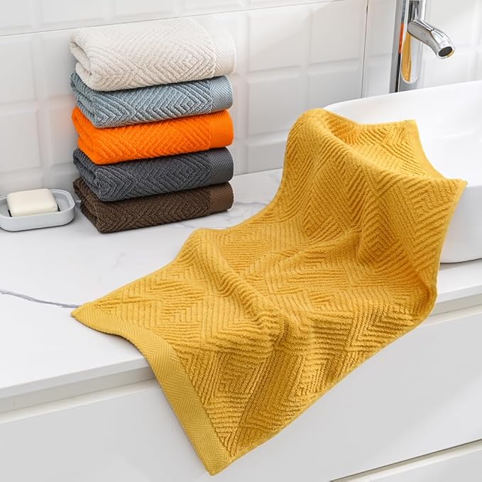 sense gnosis Chocolate Hand Towel Set of 2 Premium 100% Cotton Herringbone Striped Weave Ultra Soft Highly Absorbent Hand Towel for Bathroom 13 X 29 Inch