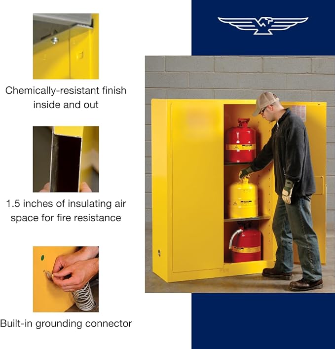 Eagle American Made 2 Gallon F﻿lammable Liquid Storage Cabinet, Manual-Close Space Saver Fireproof Cabinet for Schools, Garages, Manufacturing Facilities, 17" x 17" x 18", 1901X
