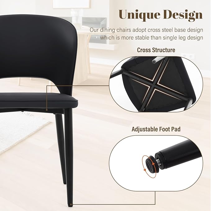 Homcosan Dining Chairs Set of 4, Modern Kitchen Chairs with Cross Structure & Exquisite Piping Design, Easy Assembly, Faux Leather Dining Room Chairs for Living Room Lounge, Bedroom, Black