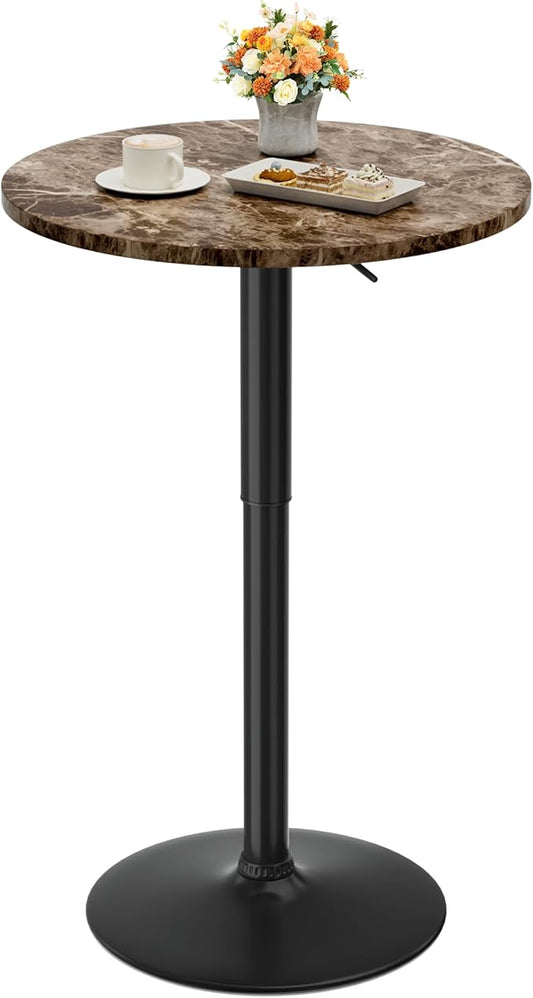 Shahoo Round Bar Table, Adjustable Height and 360° Swivel Bistro Pub Table, Cooktail Table for Bar, Bistro, Dining Room, Faux Marble