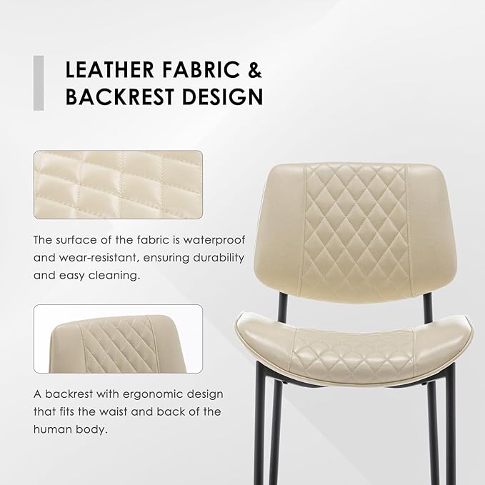Modern Dining Chairs Set of 4, Leather Dining Chair with Metal Legs, Upholstered Dining Room Chairs for Dining Room, Kitchen, Vanity (Beige)