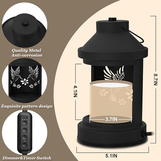 Candle Warmer Lamp Timer- Christmas Gifts for Women Mom, House Warming Gifts New Home Decor, Modern Farmhouse Decor, Hummingbird Candle Warmer Lanterns Vintage for All Jar Candles