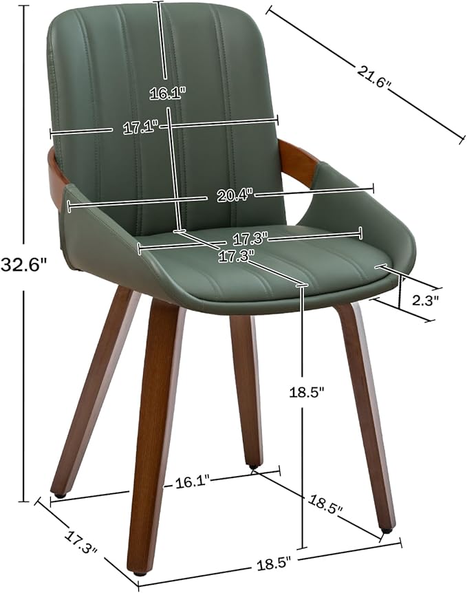 Mid Century Modern Faux Leather Upholstered Dining Chairs,Armless Accent Chairs with Sturdy Natural Wood Legs,Bamboo Backrest Support for Kitchen&Dining Room Chairs(1PCS,Green)