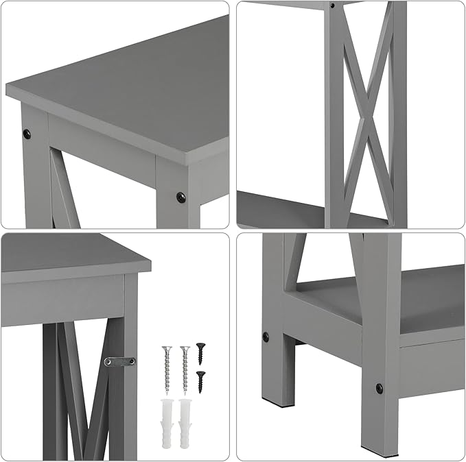 SUPER DEAL Console Table 39.5”, 2-Tier Narrow Sofa Side Table with Storage Shelf, Entrance Table for Hallway/Foyer/Living Room/Corridor/Office, Grey
