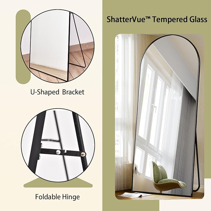 BEAUTYPEAK Arch Mirror Full Length, 76"x34" Wall Mirrors, Oversized Full Body Floor Mirror, Aluminum Alloy Frame for Bedroom, Dressing Room, Black