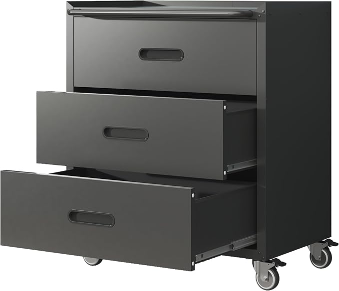 Tool Storage Cabinet, Rolling Tool Cabinets with 3 Drawers, Metal Storage Cabinet for Garage, Tool Room, Warehouse, Assembly Required(Black)