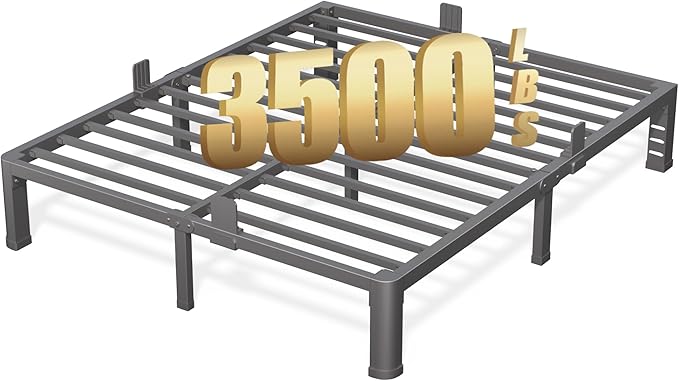 FUIOBYVV 10 Inch Queen Bed Frame with Rounded Corner and Headboard Hole Mattress Retainers 3500 LBS Metal Heavy Duty Steel Slats Support No Box Spring Needed Platform Noise Free Easy Assembly