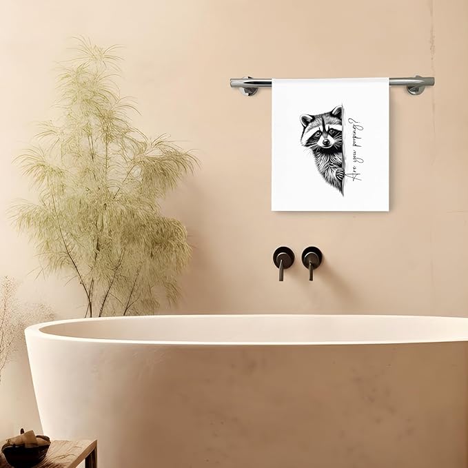 Funny Raccoon Hand Towels, Raccoon Bathroom Decor, are You Pooping Trash Panda Bears Animal Decorative Hand Towels for Bathroom Washroom Restroom Toilet, 16x24 Inch Set of 2