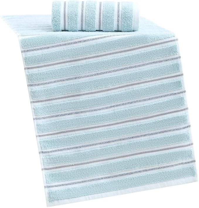 YiLUOMO Green Ribbed Striped Hand Towel Set of 2 Soft and Absorbent Cotton Bathroom Hand Towel Spring Decorative 13 x 29 Inch