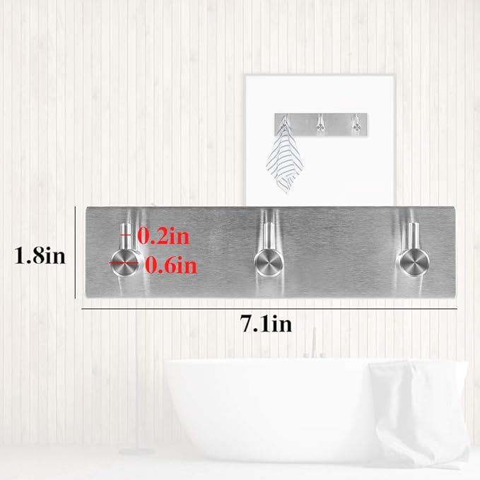 Picowe Key Holder for Wall Decorative, Adhesive Stainless Steel Key Hooks, Key Hanger Key Organizer for Wall, Towel Hook Coat Hanger for Entryway Hallway Kitchen(Three Rows,Sliver 1PCS)