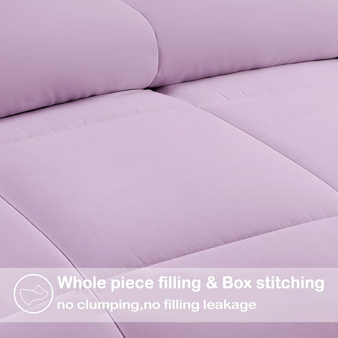 EASELAND Full Size Down Alternative Comforter - Quilted Duvet Insert for All Seasons, Soft Lightweight with Corner Tabs, Summer Winter Warm Bedding, Lavender 82×86 Inches