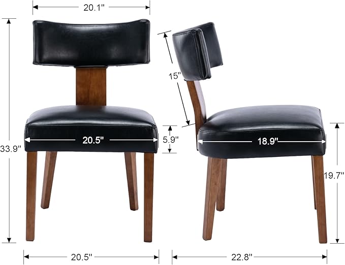 Set of 4 PU Leather Upholstered Side Chairs, Modern Kitchen Armless Parson Chairs Solid Wood Dining Chairs, Black