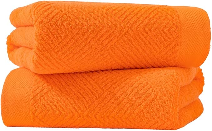 sense gnosis Super Soft Orange Bath Towels Terry Striped Weave Pattern Ultra Absorbent 100% Cotton Towel for Bathroom(27 X 55 Inch), 2 Pieces