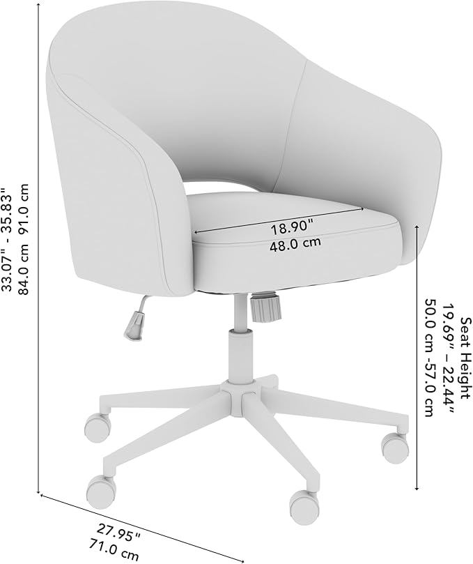 Bush Furniture Mid Century Modern Desk Chair for Home Office, Adjustable Seating with Wheels and Swivel Base, Fairfax Collection, Cool Beige Fabric Upholstery