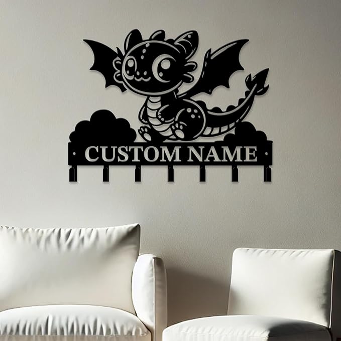 Personalized Evil Dragons Keys Hooks,Custom Name Metal Dragons Art Keys Hooks,Metal Dragons Lover Wall Home Storage Decorative Keys Hooks,Key Holder Hooks for Wall (Style H)