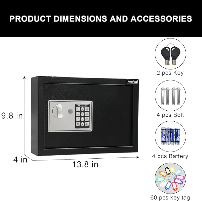 JUGREAT 60 Keys Cabinet with Sensor Light,Electronic Key Safe,Pin Code Keyless Storage Box for Keys,Secure Wall Mount Safe with 60 Key Tags