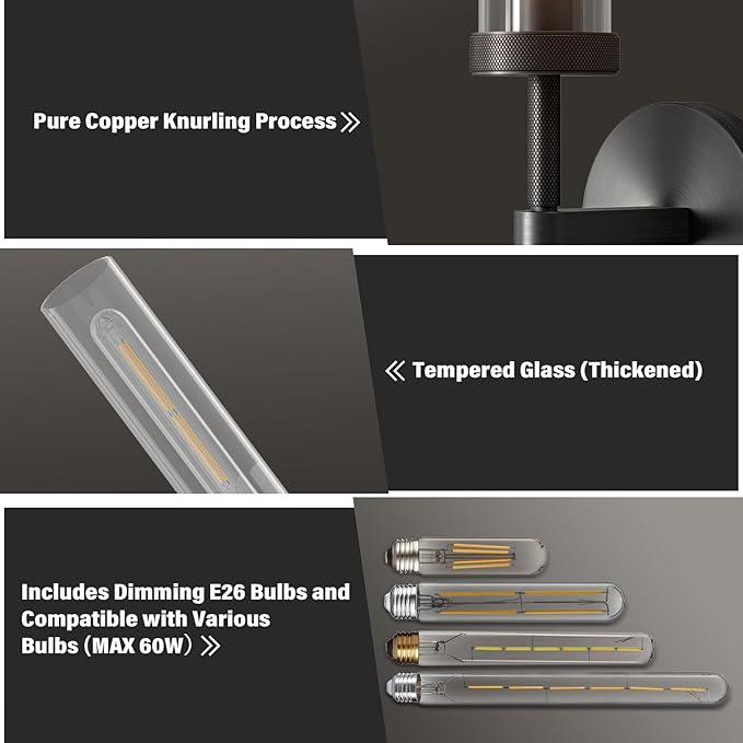 Black sconces Wall Lighting, 19" Knurling Wall Sconces Set of Two,Bathroom Vanity Light Fixtures, Modern Wall Lights for Mirror Living Room Hallway,Staircase
