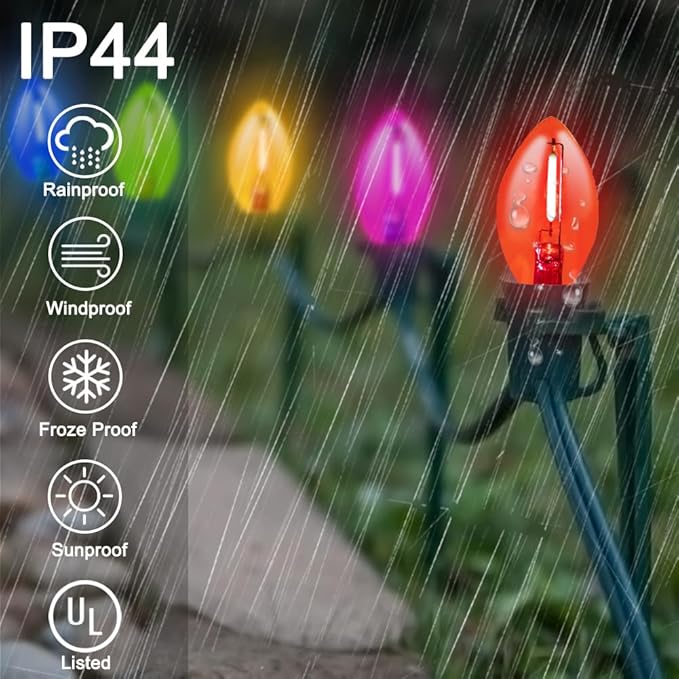 Couah C7 Christmas LED String Lights, 25Ft C7 Vintage Clear Multicolor Lights with 27 Colorful LED Bulbs (2 Spare) for Indoor Home Outdoor Backyard Wedding Party Christmas Decorations
