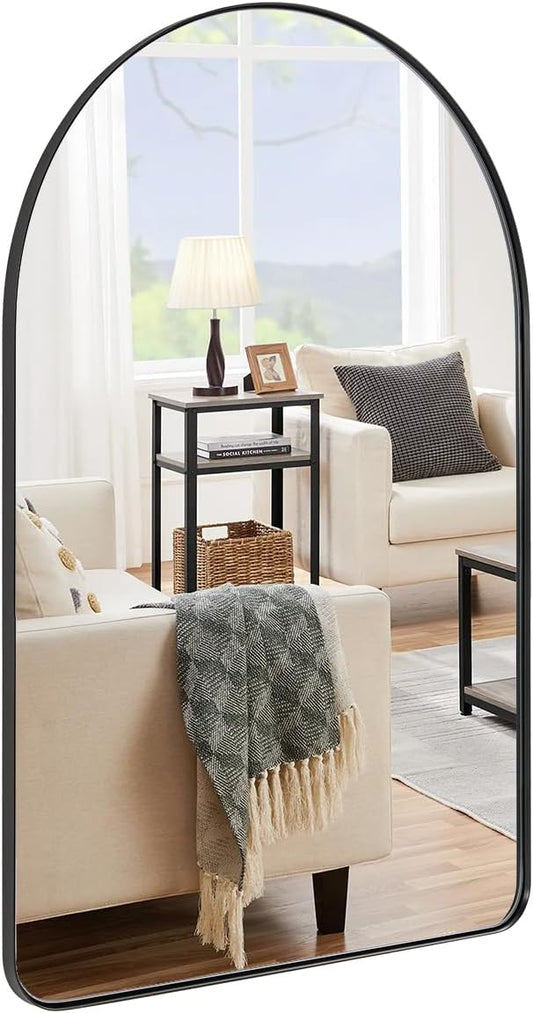 ANDY STAR Arched Mirror, 24" x 38" Black Bathroom Mirror in Stainless Steel Metal Frame, Arch Top Rounded Corner 1" Deep Set Design Wall Mount Hangs Vertical