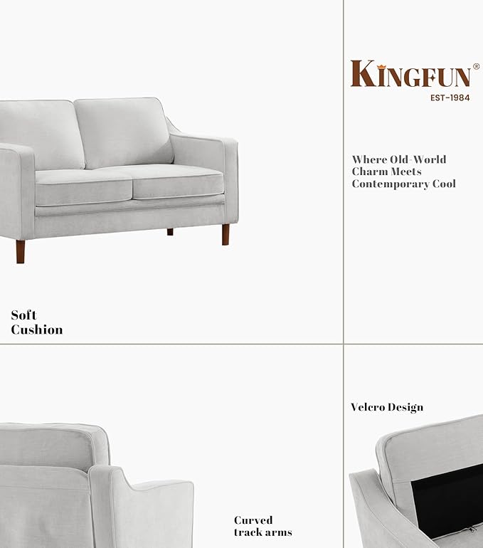 Kingfun 56" Chenille Sofa, Loveseat Couch, Mid Century Modern Love Seat Couches with Solid Wood Frame for Living Room & Bedroom, Silver Gray