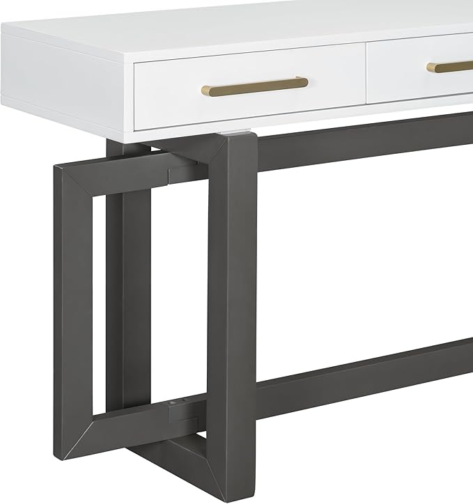 Amposei Contemporary Entryway Console Table 57-Inch Extra Long Minimalist Entry Sofa Table with Storage Drawers for Living Room Hallway, Gray & White