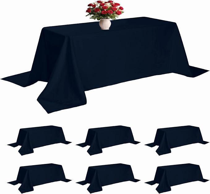 6 Pack Navy Blue Tablecloth 90 x 156 Inch Table Cloth for 8 Foot Rectangle Tables, Wrinkle Resistant Washable Polyester Fabric Table Covers for Party, Wedding,Dining,and Banquet
