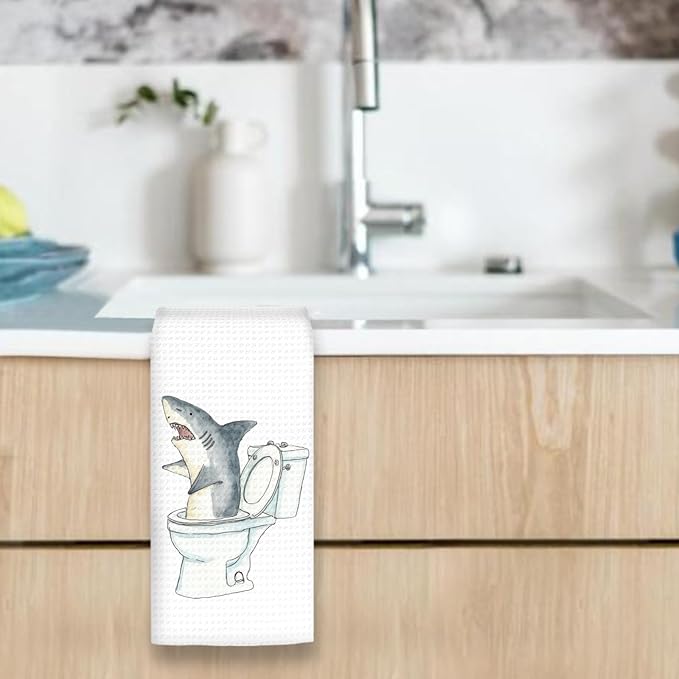 Funny Shark Kids Bathroom Hand Towels, Gifts for Shark Lovers Kids Boys Girls, Sea Life Nautical Ocean Animal Decor for Bathrooms, Funny Sharks Hand Towels for Bathroom Washroom,16x24In