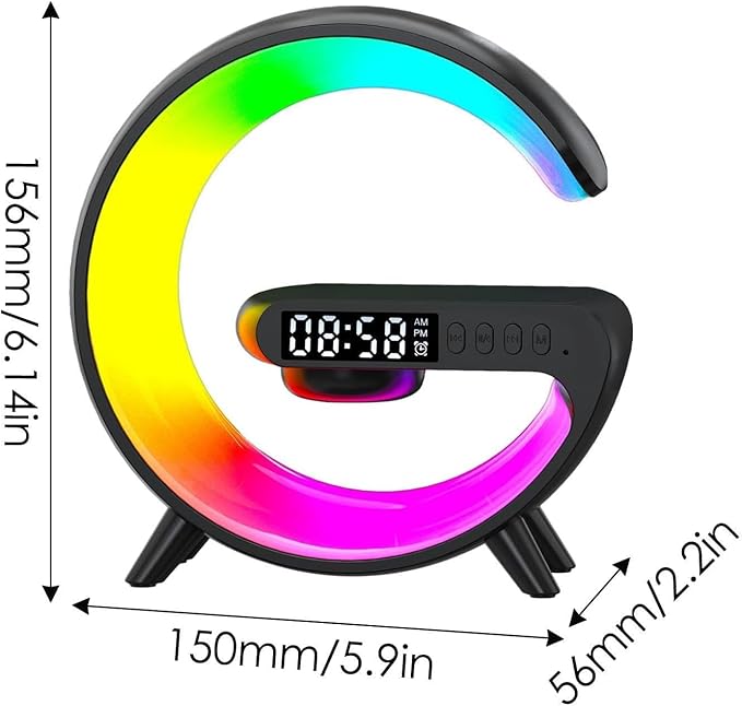 Smart LED Table Lamp, 4-in-1 Wireless Charger Smart Atmosphere Lamp, Night Light, Bluetooth Speaker & Alarm Clock for Bedroom, Office, and Home Decor(White)