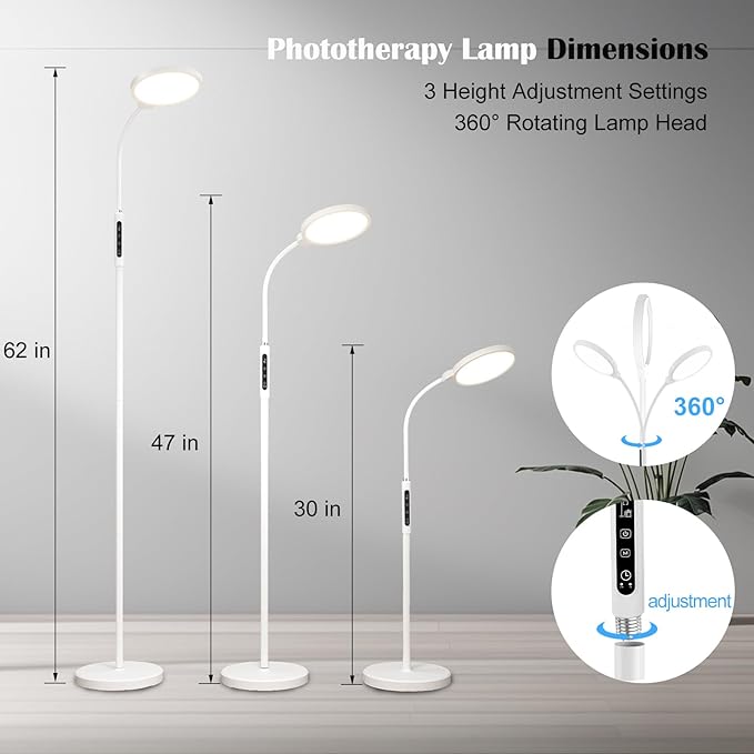 Light Therapy Lamp 11000 Lux, 3 in 1 UV-Free LED Sunlight Lamp with 9 Brightness Levels & 7 Color Temperatures, Height Adjustable Floor Light, Full Spectrum Happy Therapy lamp for Home Office Bedroom