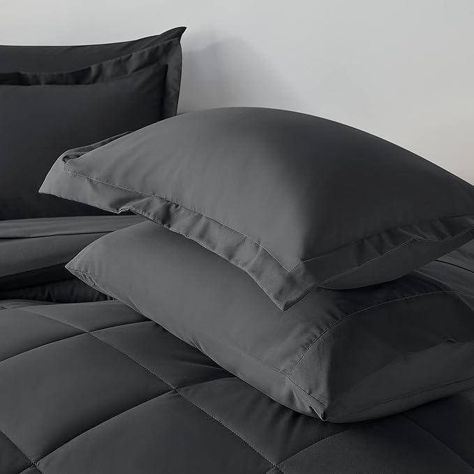 CozyLux Twin XL Comforter Set Dark Grey - 5 Pieces Twin Extra Long Bed in a Bag for College Dorm, All Season Bedding Set for Girls and Boys, Soft Bed Set with Comforter, Sheets, Pillowcase & Sham