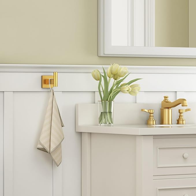 Suyar Brushed Gold Towel Hook, SUS 304 Stainless Steel Coat Robe Hook, Bathroom Towel Holder for Wall