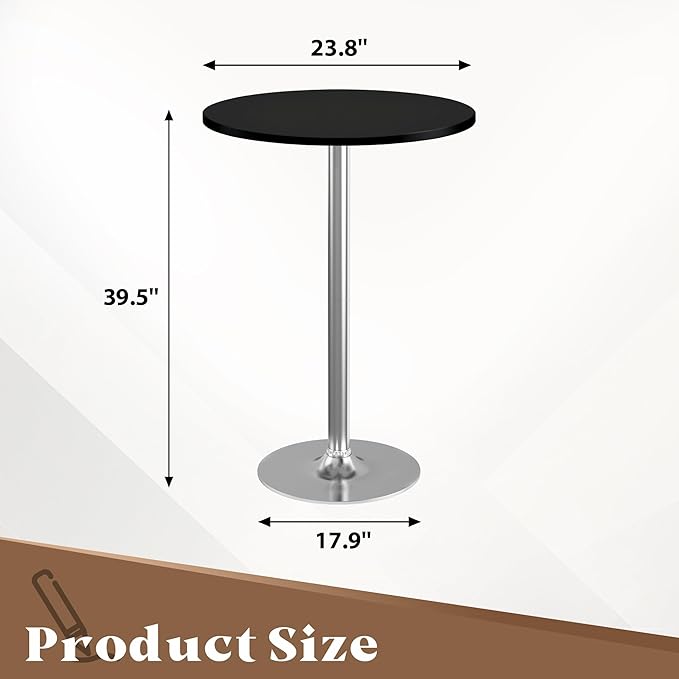 Homall Round Dining Table Bistro Pub 23.8 x 39.5 Inches Bar Table for Kitchen, Dining Room (1, Black-Silver)