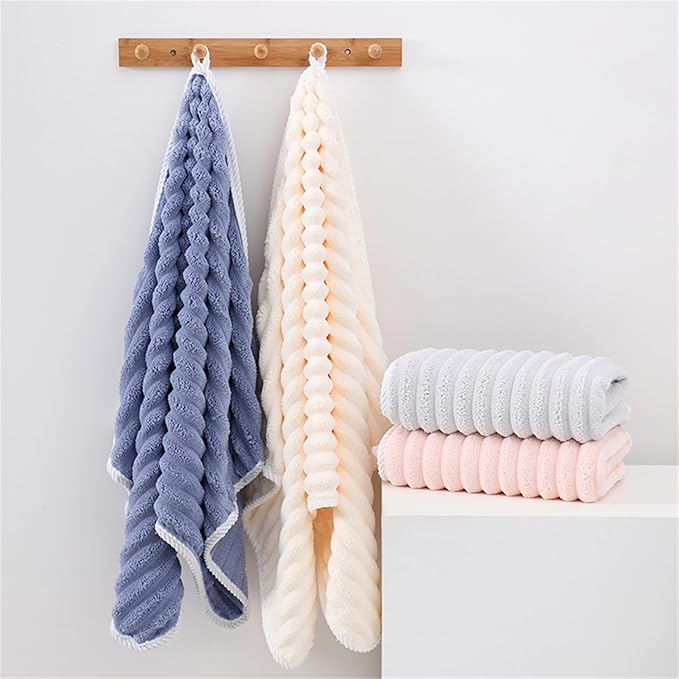 Soft Bath Towels Set, Microfiber Ribbed Oversized Bath Towels Extra Large for Bathroom, Home, Hotel, Spa, Beach, Pool, Gym (8-Piece Towel Set, Blue)