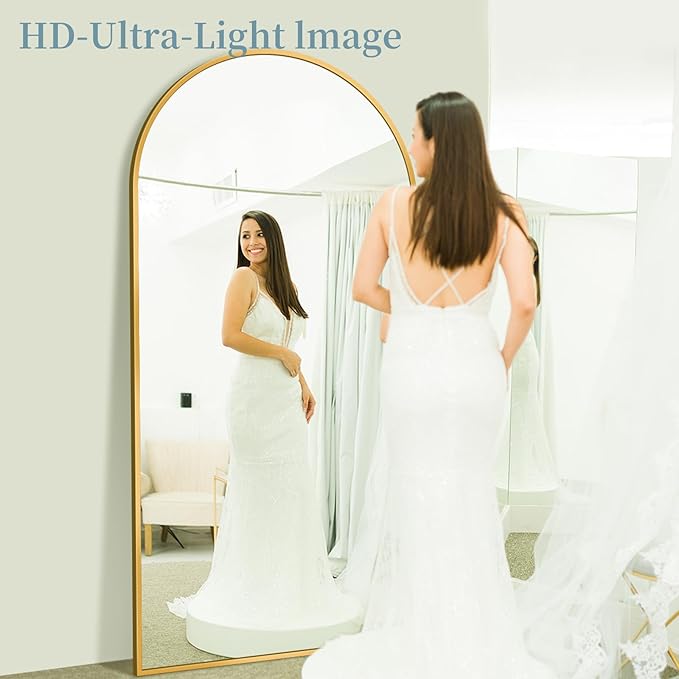 Full Length Mirror, 82"x44" Oversized Floor Mirror with Stand, Hanging or Leaning Full Body Mirrors Mirror for Bedroom, Living Room, Cloakroom, Arch, Gold