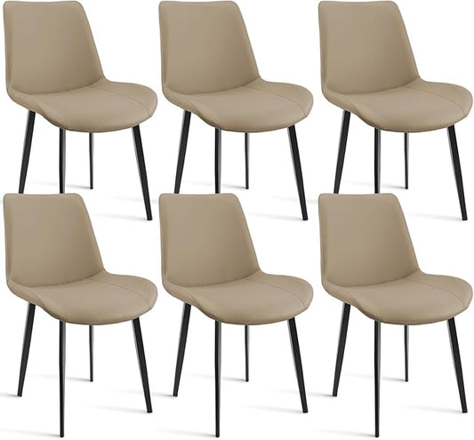 Dining Chairs, Modern PU Leather Dining Room Chair with Sturdy Metal Legs, Upholstered Seat Dinner Chairs Accent Side Chairs for Indoor Kitchen Living Room (Tan, Set of 6)