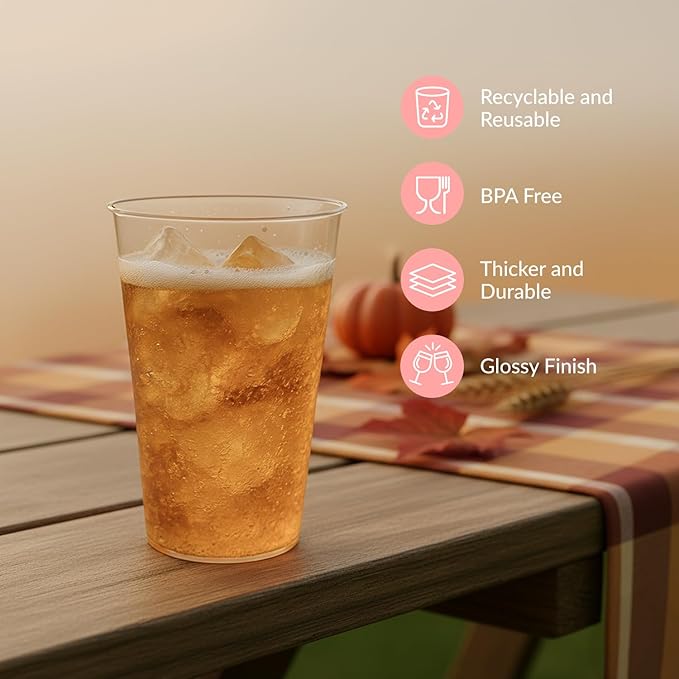 Prestee 100 Pack 14 oz Clear Plastic Cups - Versatile Plastic Wine Glasses Disposable for Cocktails, Water, Beer - Durable Cocktail Cups for Parties, Weddings, Holiday Events - Reusable or Disposable