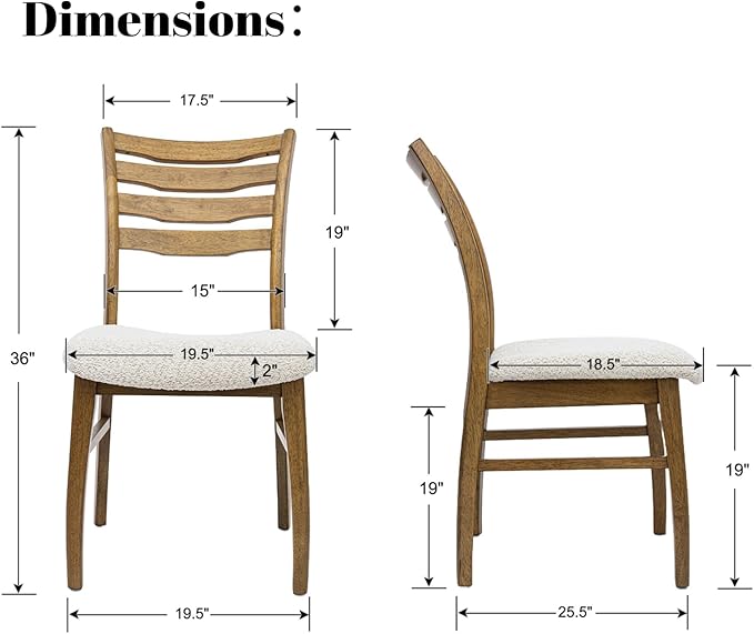 DUOMAY Farmhouse Dining Chairs Set of 6, Fur Beige Upholstered Side Chairs Solid Wood Ladder Back Kitchen Chairs for Home Dining Room, Browm Frame