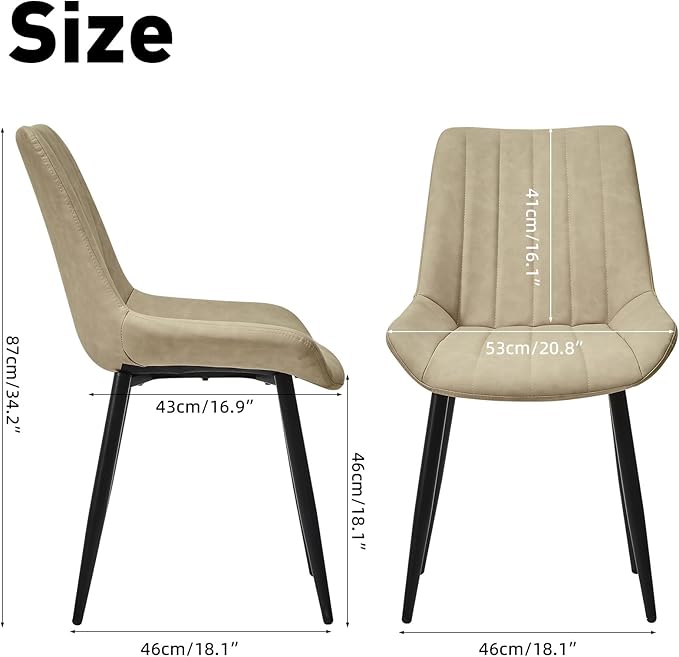 Dining Chairs Set of 6, Faux Leather Modern Linear Design Dining Chair with Metal Legs, 16.9" Seat Width Chair for Kitchen, Lounge, Reception Room, Restaurant, Commercial (Beige)
