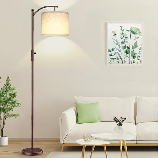 ROTTOGOON Dimmable Floor Lamp, Arc Floor Lamps for Living Room, Stepless Dimming Modern Standing Lamp with Linen Shade, Tall Lamp for Bedroom Office Dining Room- Brown