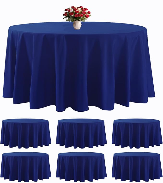 6 Pack Royal Blue Round Tablecloths 120 Inches Table Cloth Stain and Wrinkle Resistant Washable Polyester Table Cover Fabric for Party, Wedding,Dining,and Banquet Decoration