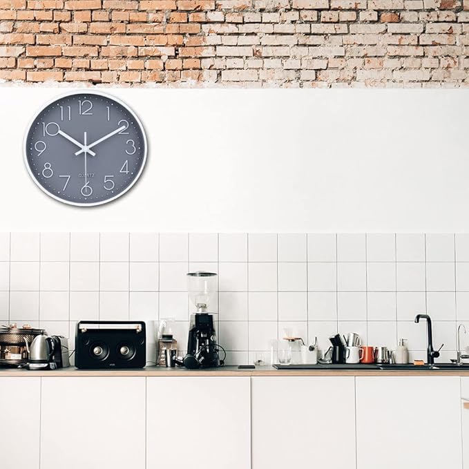jomparis 10 Inch Gray Wall Clock Battery Operated Silent & Non-Ticking Wall Clock for Home, Bathroom, Bedroom, Kitchen