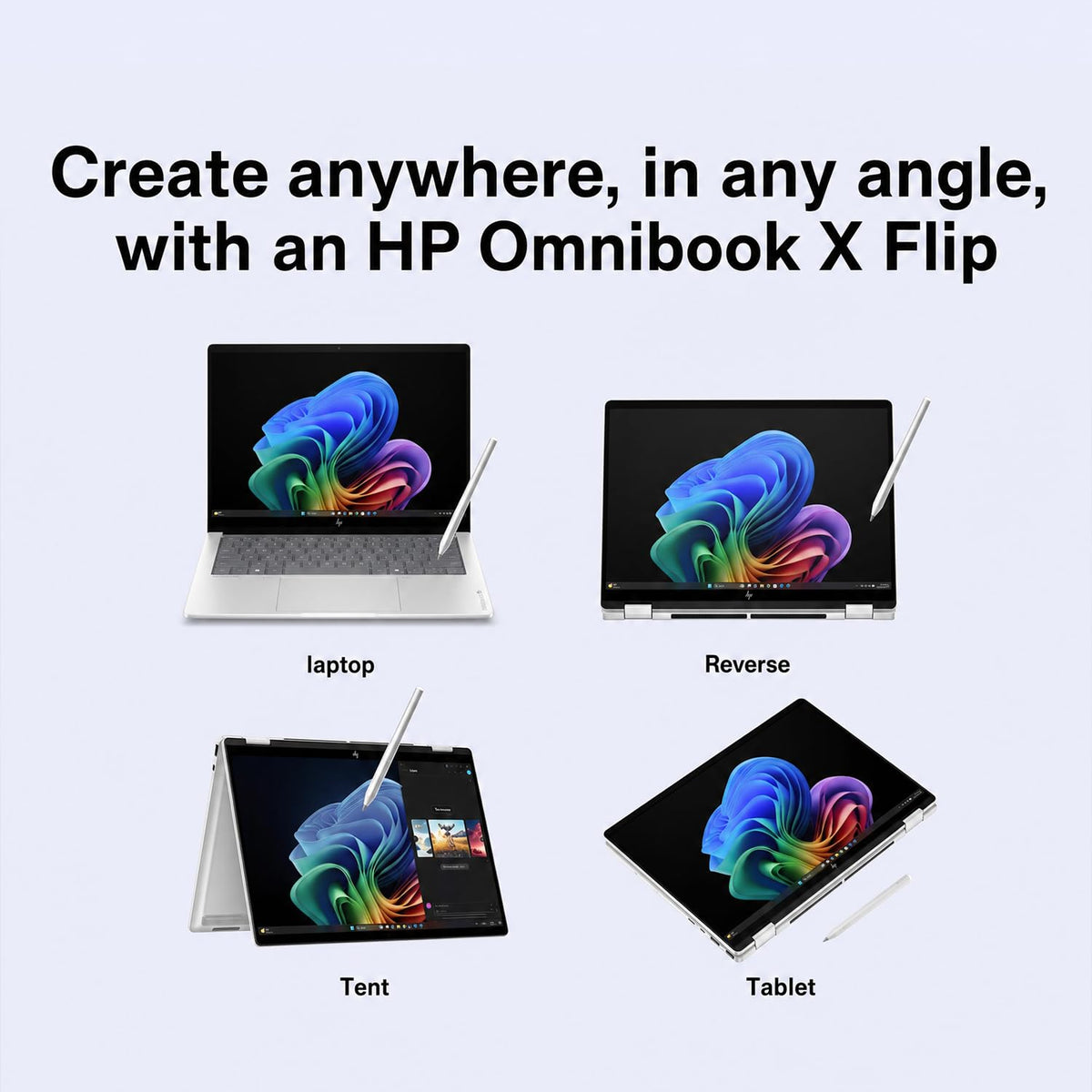 HP OmniBook X Flip 2-in-1 Laptop 14" 2K Touch, Ultra 7-256V, 16GB DDR5/1TB