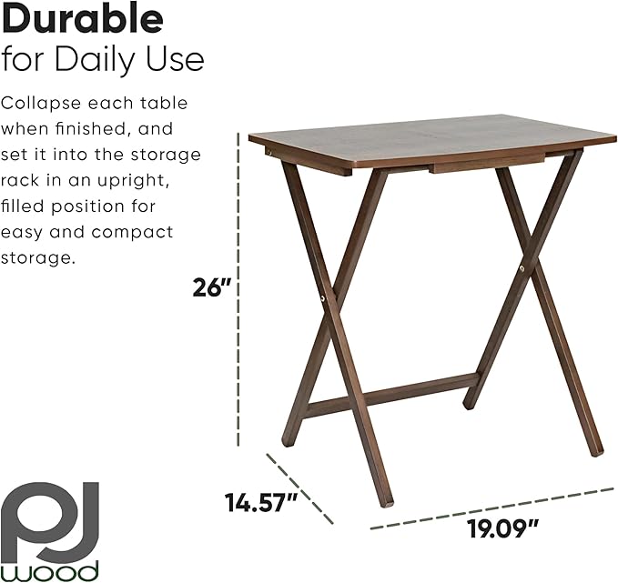 PJ Wood 5 Pack XL Oversize Tray Table for Living Room or Kitchen, Indoor TV Tray for Small Spaces and Family Gatherings, Rustic Espresso