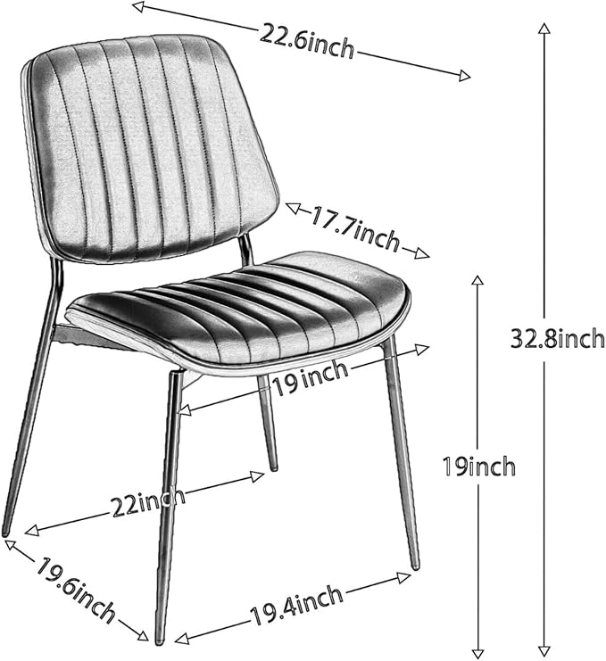 Dining Chairs Set of 8, Mid Century Modern Accent Dining Room and Kitchen Chairs, Upholstered PU Leather Vertical Stripe Chairs for Vanity with Walnut Bentwood and Metal Legs, Beige