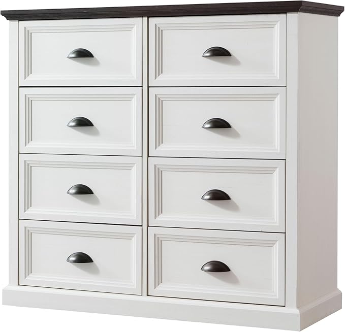 Farmhouse 8 Drawer Dresser for Bedroom, 39" Tall Dressers & Chests of Drawers, 42" Wide Dressers Organizer Storage, Wood Rustic Bedroom Dresser for Closet, Living Room, Hallway, White