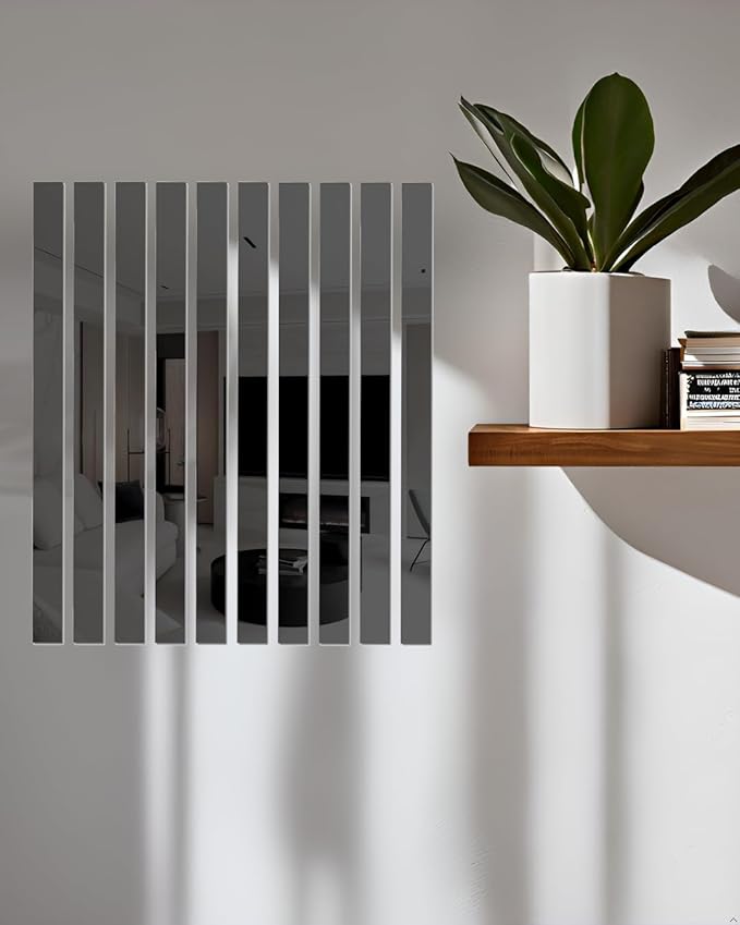 10Pcs DIY Striped Mirror Stickers 39.37 Inch Self Adhesive Long Acrylic Wall Decals Mirror Strips Removable for Home Art Wall Decor (Black)