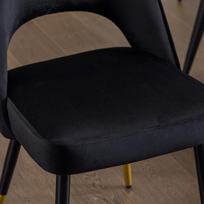 DUOMAY Modern Dining Chair Set of 2 with Open Back, Velvet Upholstered Armless Chair with Metal Frame Side Chair for Kitchen Dining Room Living Room, Black