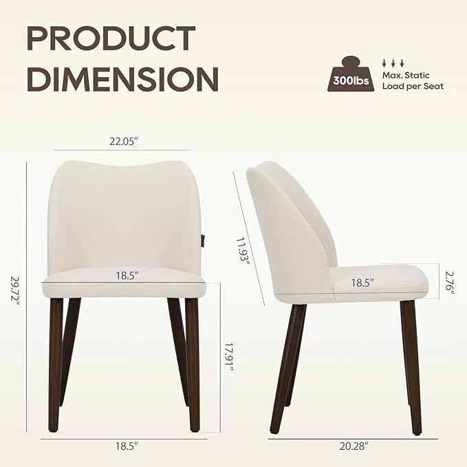 Wooden Dining Chairs Set of 6, Upholstered Kitchen Dining Room Chair, Modern Fabric Farmhouse Dinner Chair for Restaurant & Cafe, Beige