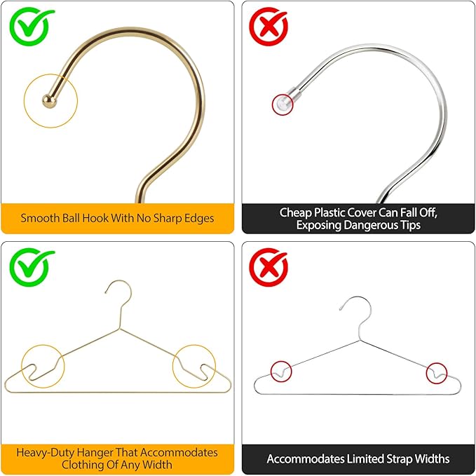 Gold Aluminum Hangers, 16.5 Inch Smooth and Durable Metal Shirt Dress Hanger, Lightweight and Sturdy Metal Hanger for Suit Jackets and Casual Pants (20 Pack)